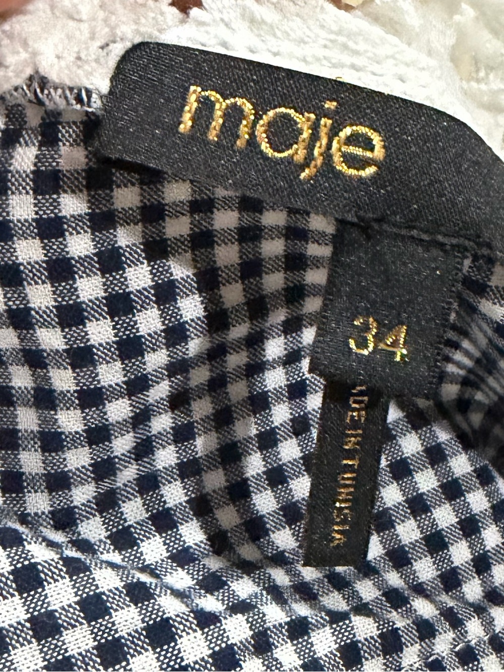 Maje Navy Gingham and Lace-Trim Dress with Tie Waist - Picture 10 of 11